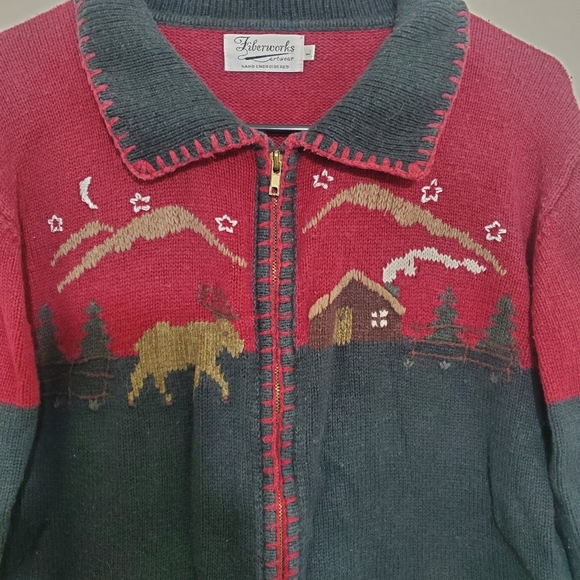 Vintage Fiberworks hand embroided Christmas sweater/cardigan. Womens large. - Picture 2 of 4